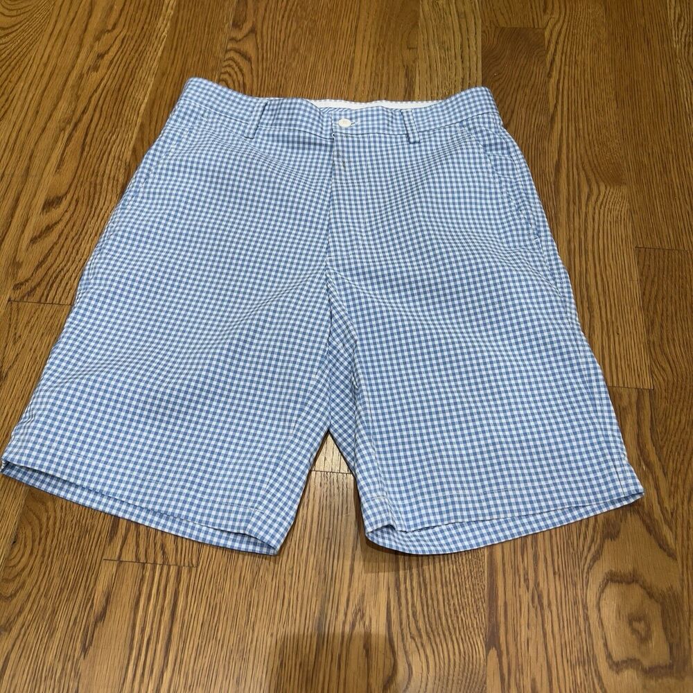 Footjoy FJ Shorts Mens Blue Golf Stretch Chino Seersucker Check Golf Size 30